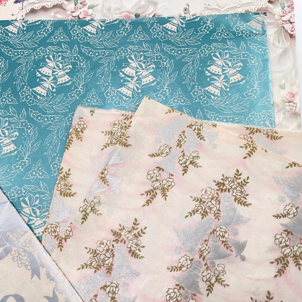 Vtg Variety Gift Wrap 4 Ribbon Lot Baby Wedding Shower Mid Century Junk Journal